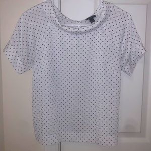 Ann Taylor factory blouse white with black circular dots XSP